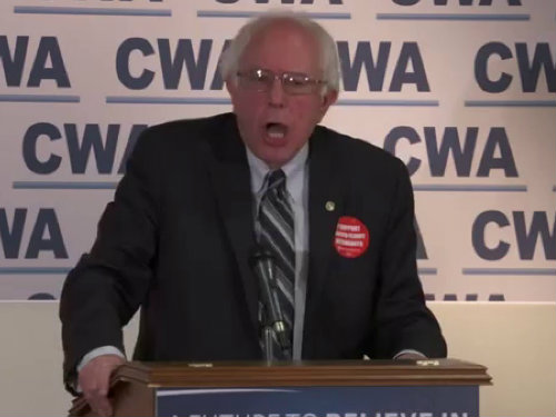 Bernie Sanders addressing CWA members