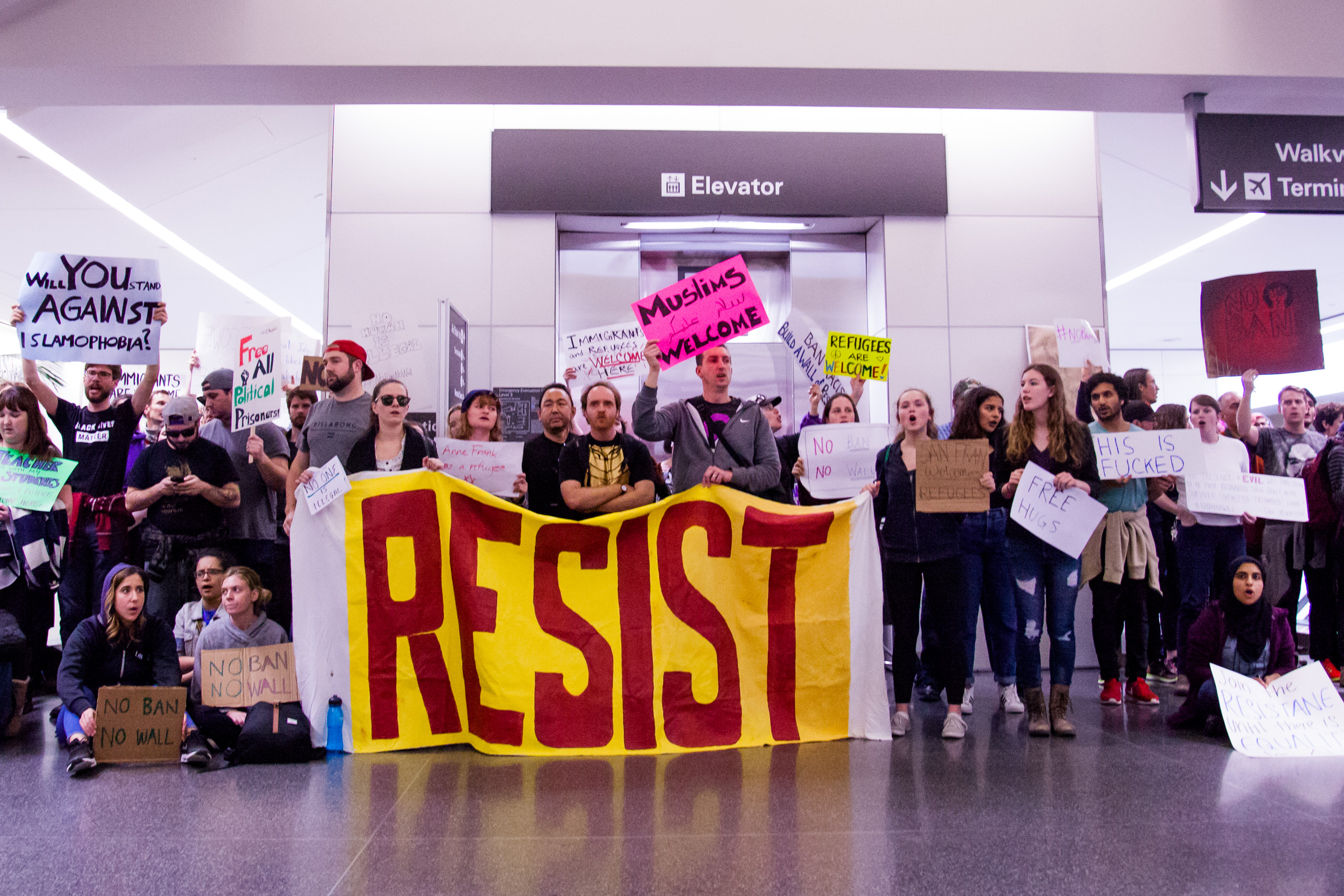 RESIST sign at SFO #noban Protest -Jan 29, 2016